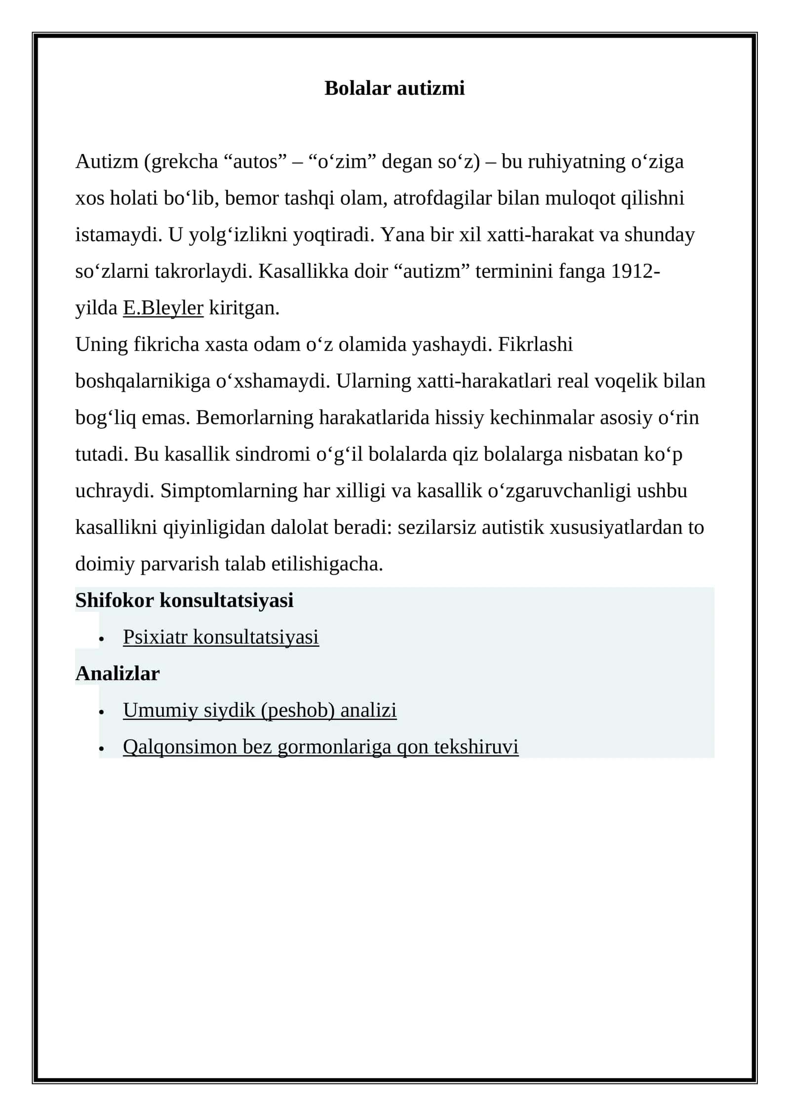 Bolalar autizmi 1