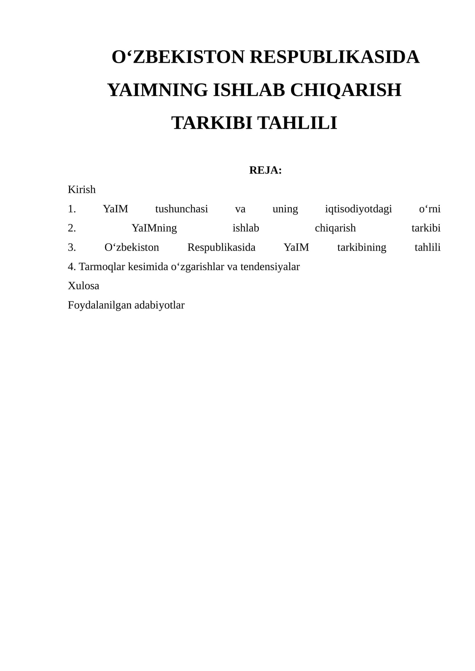 O‘ZBEKISTON RESPUBLIKASIDA YAIMNING ISHLAB CHIQARISH TARKIBI TAHLILI 1