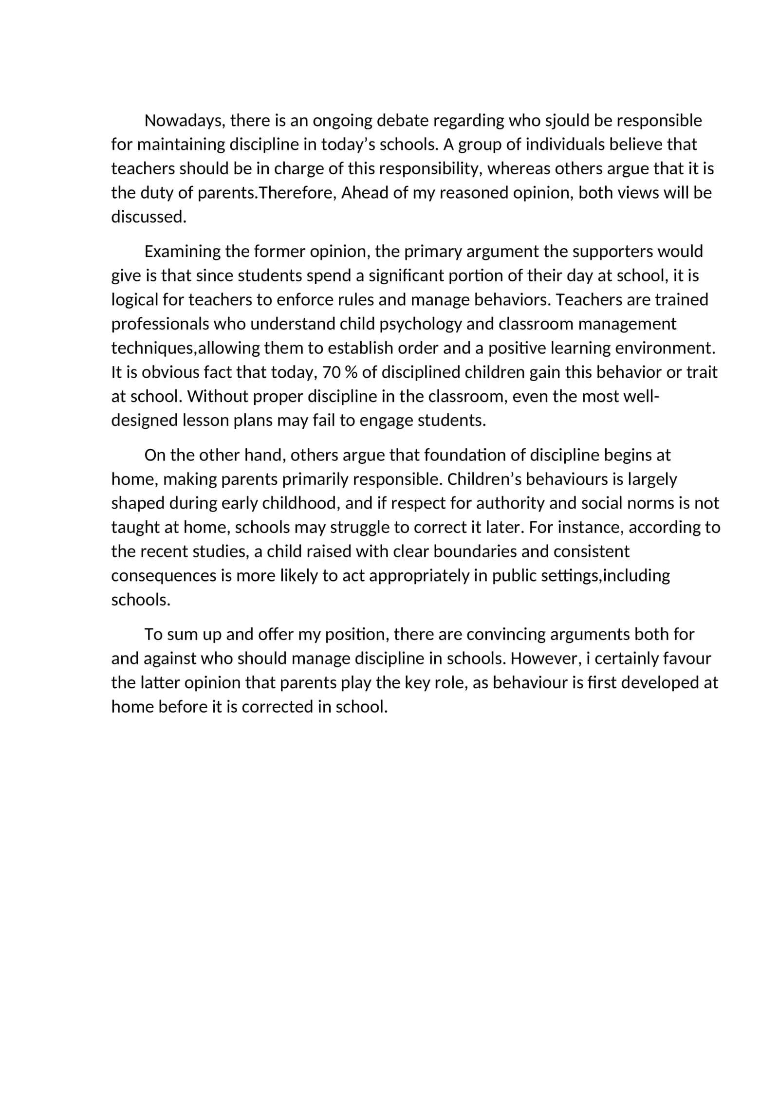 Responsibility for Maintaining Discipline in Schools 1