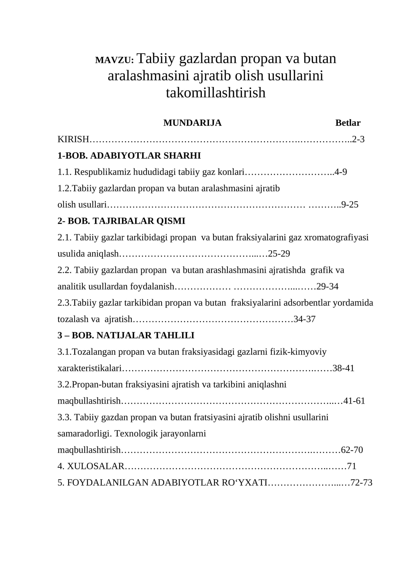 Tabiiy gazlardan propan va butan aralashmasini ajratib olish usullarini takomillashtirish 1