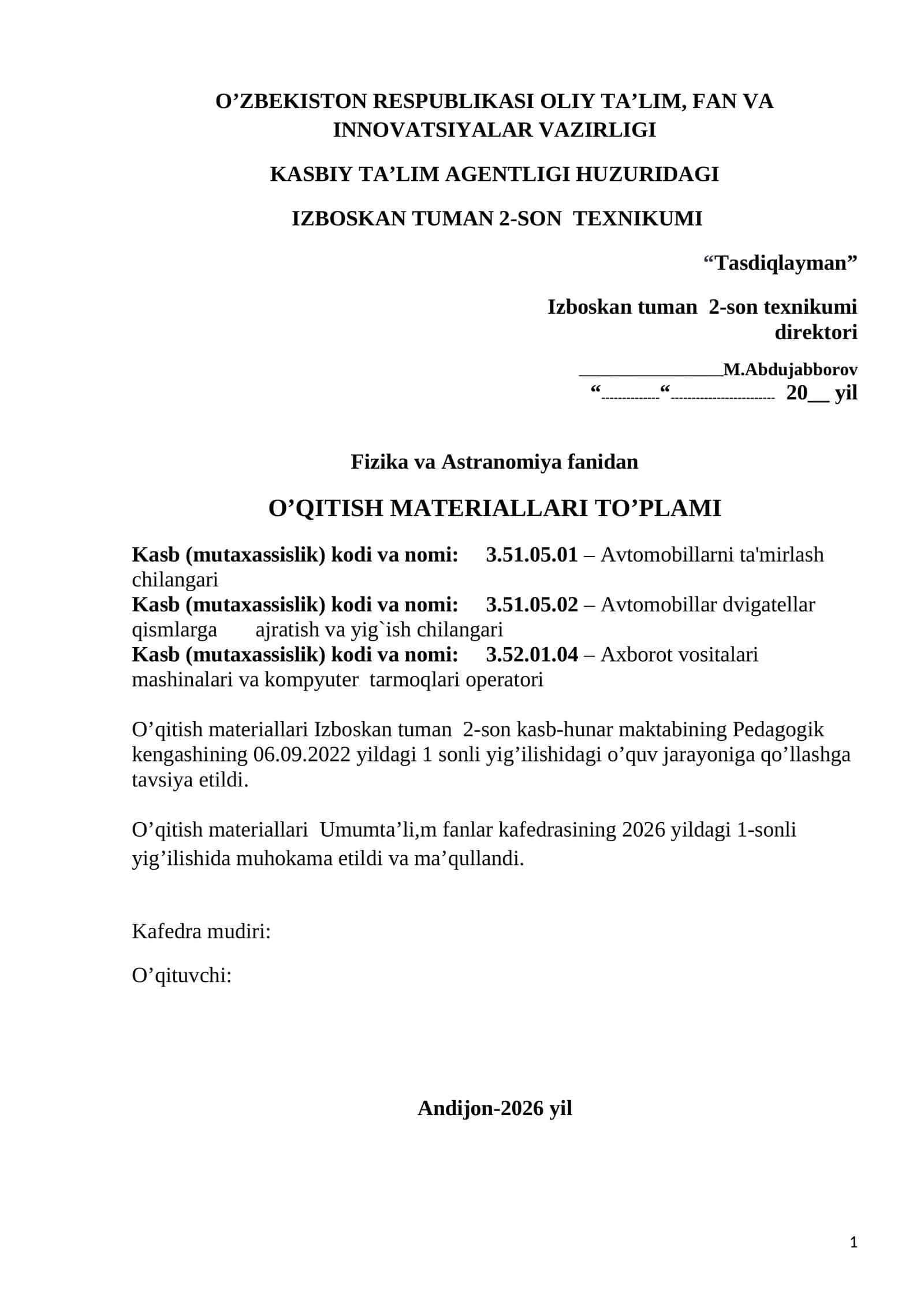 O’QITISH MATERIALLARI TO’PLAMI 1