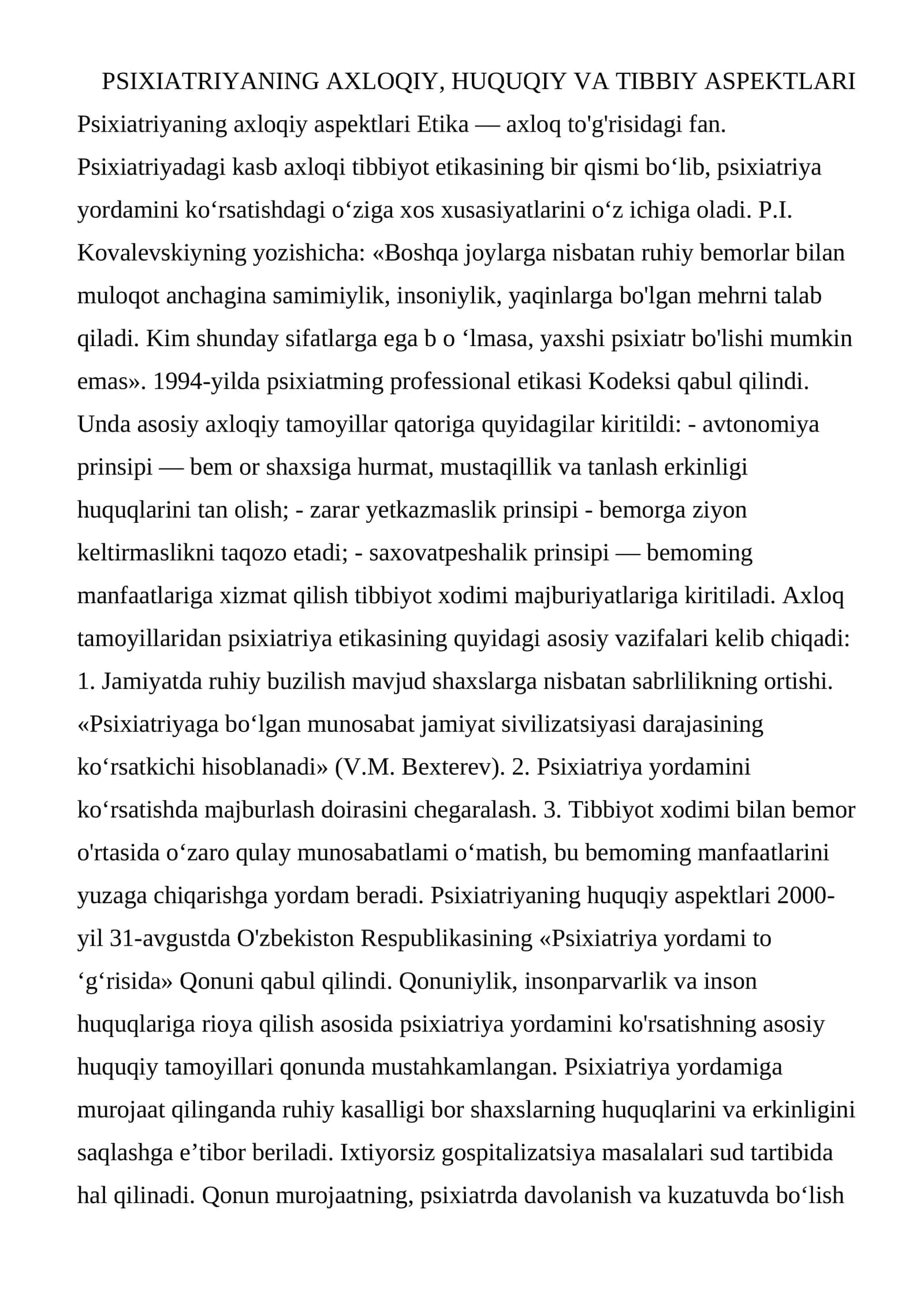 PSIXIATRIYANING AXLOQIY, HUQUQIY VA TIBBIY ASPEKTLARI.docx 1