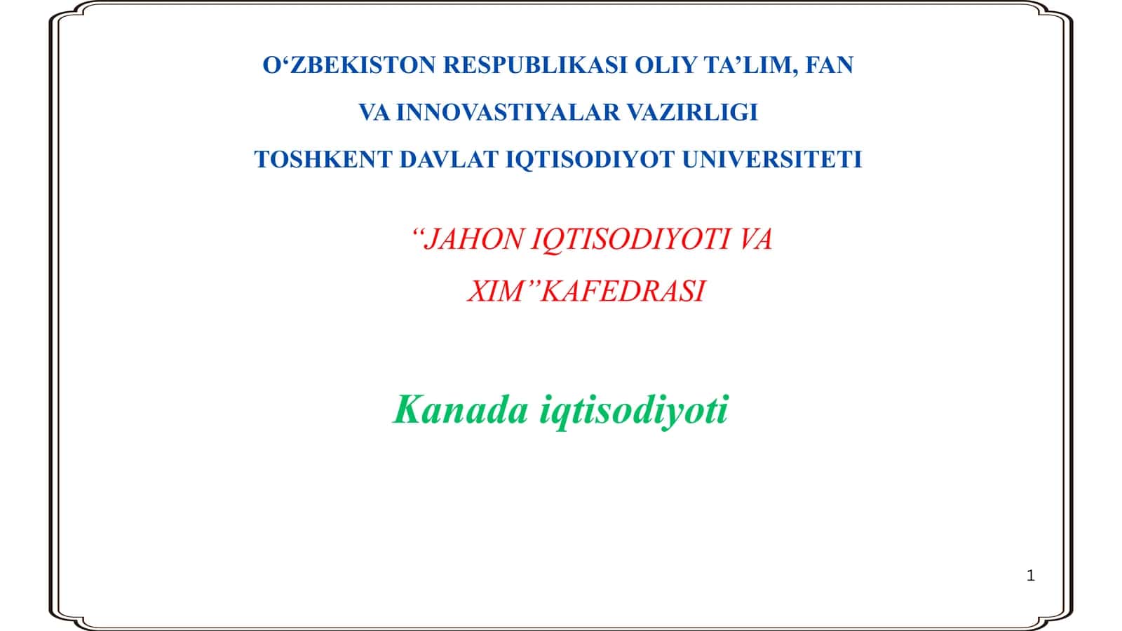 Kanada iqtisodiyoti va emperik tahlili (OLS model) 1