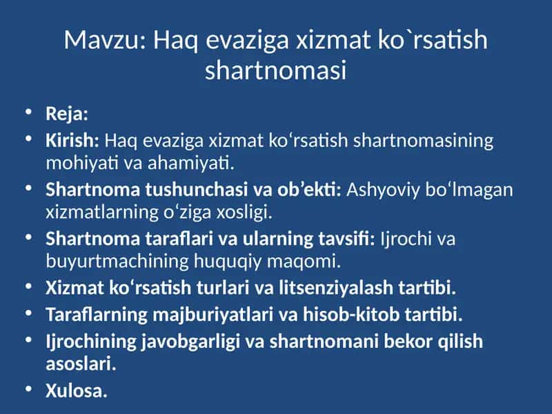 Haqevazi ga xizmat ko`rsatish shartnomasi 1