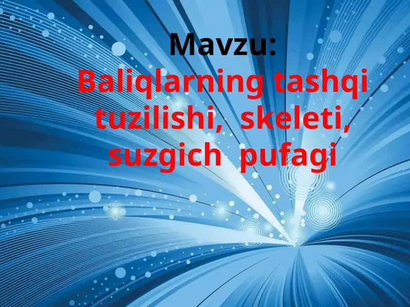 Baliqlarning tashqi tuzilishi, skeleti, suzgich pufagi 1