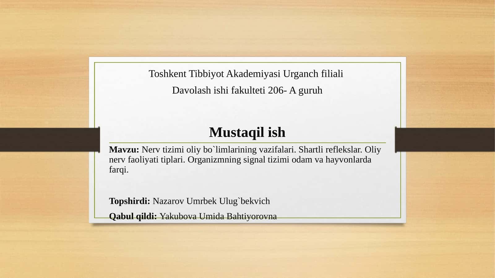 Nervtizimi oliy bo`limlar vazifalari 1