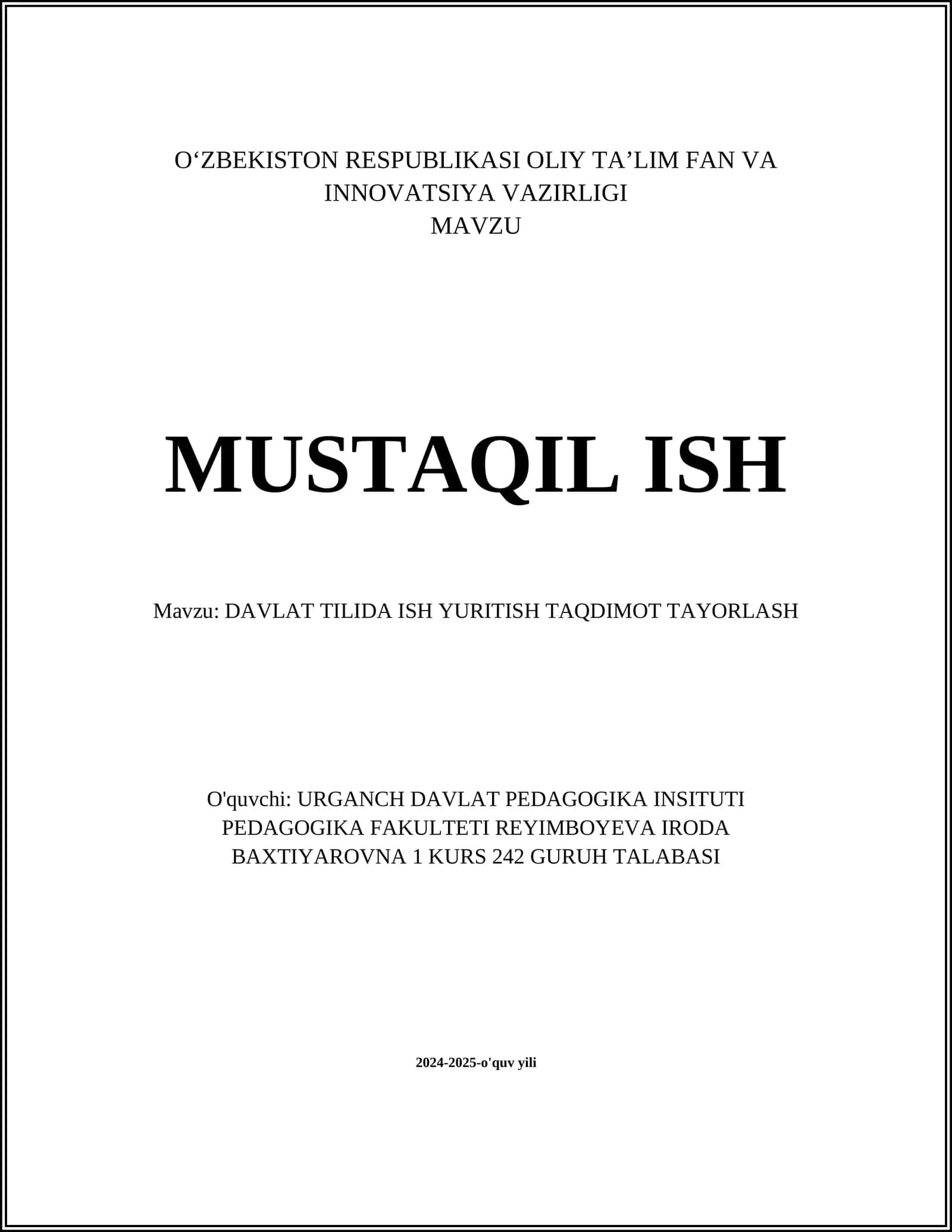 DAVLAT TILIDA ISH YURITISH TAQDIMOT TAYORLASH 1