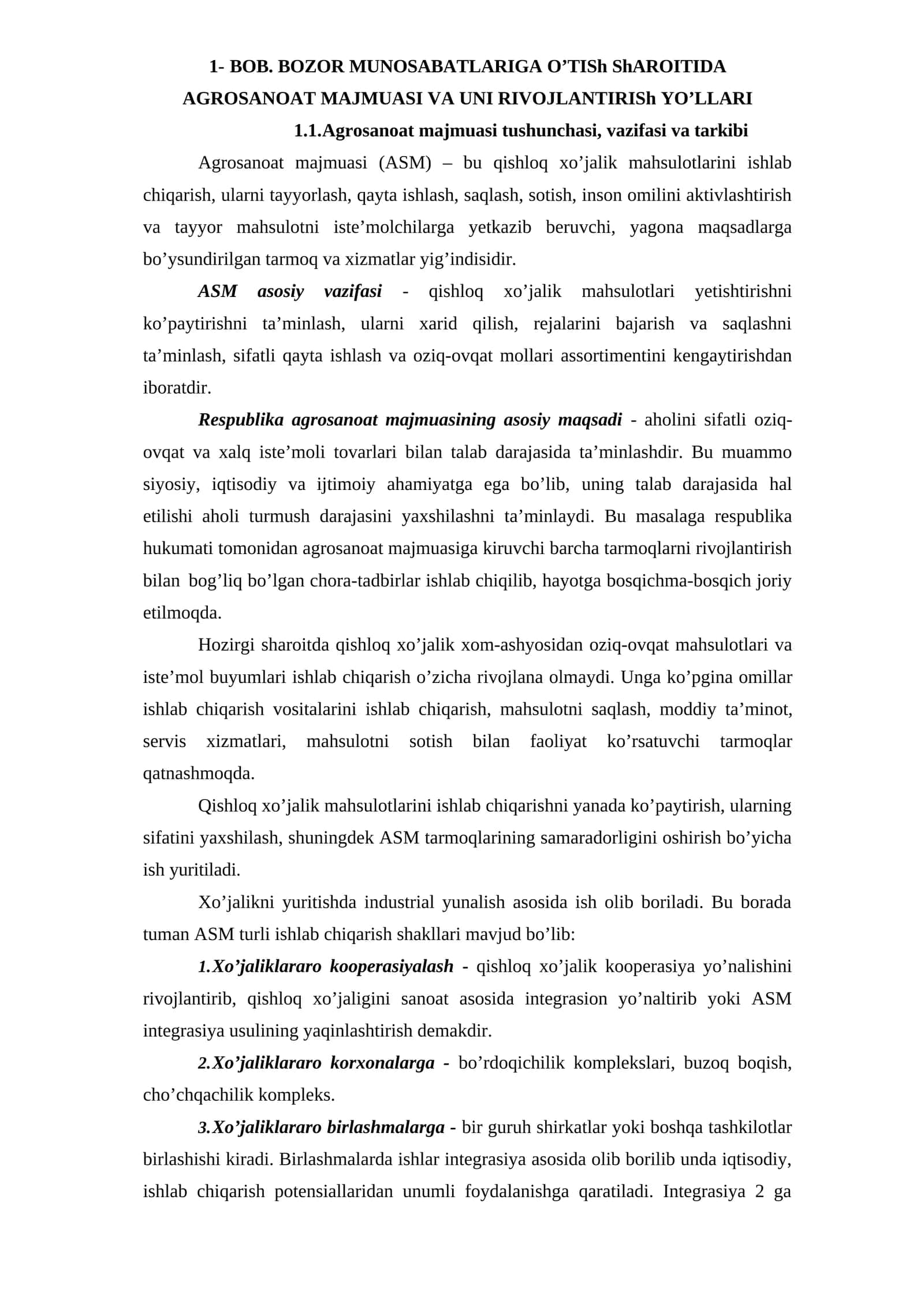 Agrosanoat majmuasi va uni rivojlanish yo'llari 1