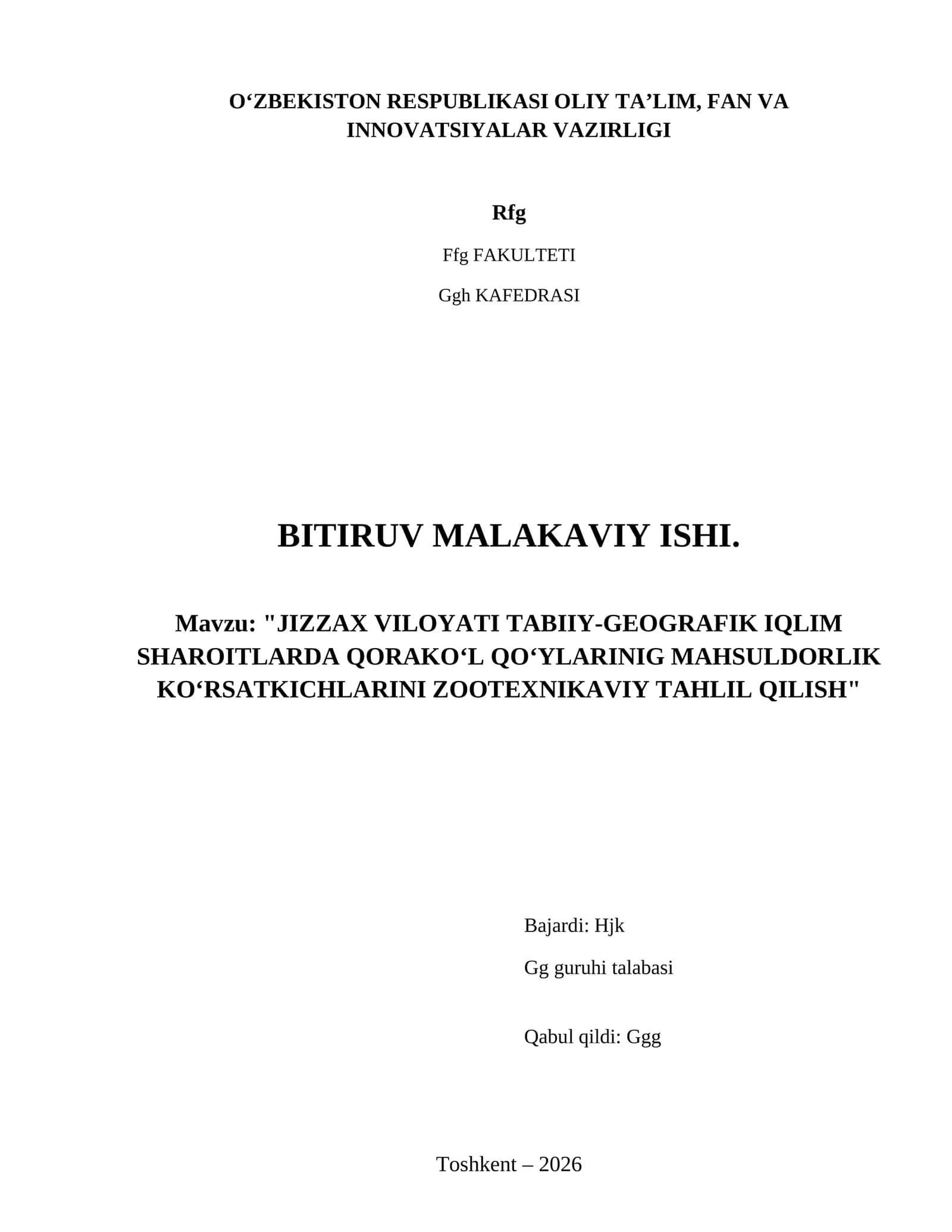 Jizzax viloyati tabiiy-geografik iqlim sharoitlarda Qorako‘l qo‘ylarinig mahsuldorlik ko‘rsatkichlarini zootexnikaviy tahlil qilish 1