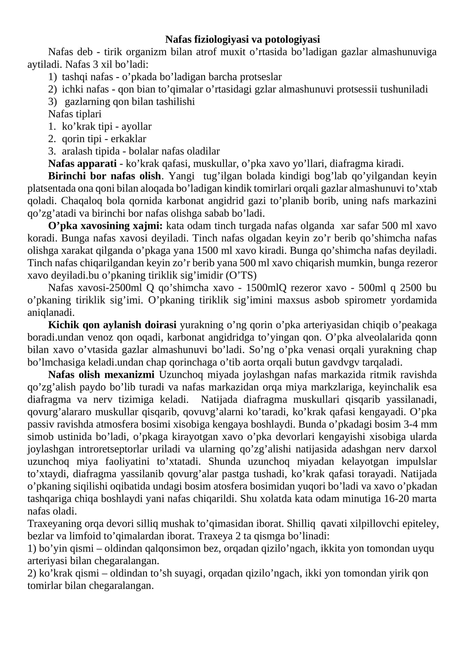 Nafas fiziologiyasi va potologiyasi 1