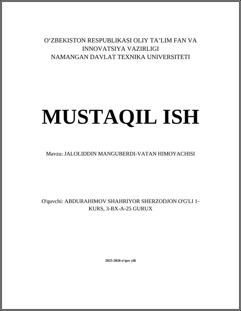 JALOLIDDIN MANGUBERDI-VATAN HIMOYACHISI 1