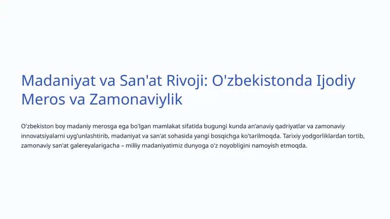 O'zbekistonning Madaniy Merosi 1