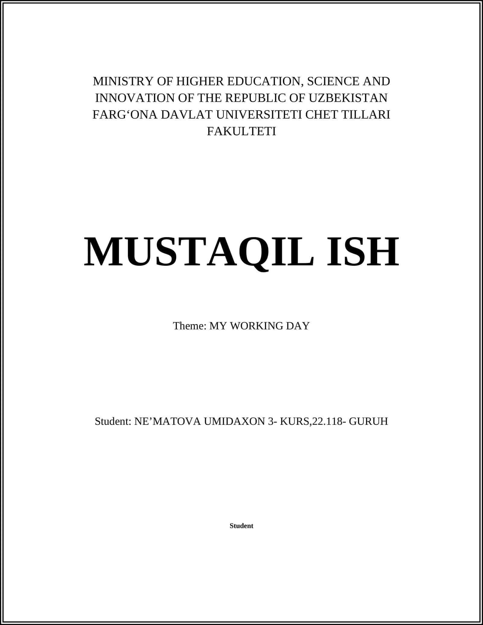 MY WORKING DAY 1