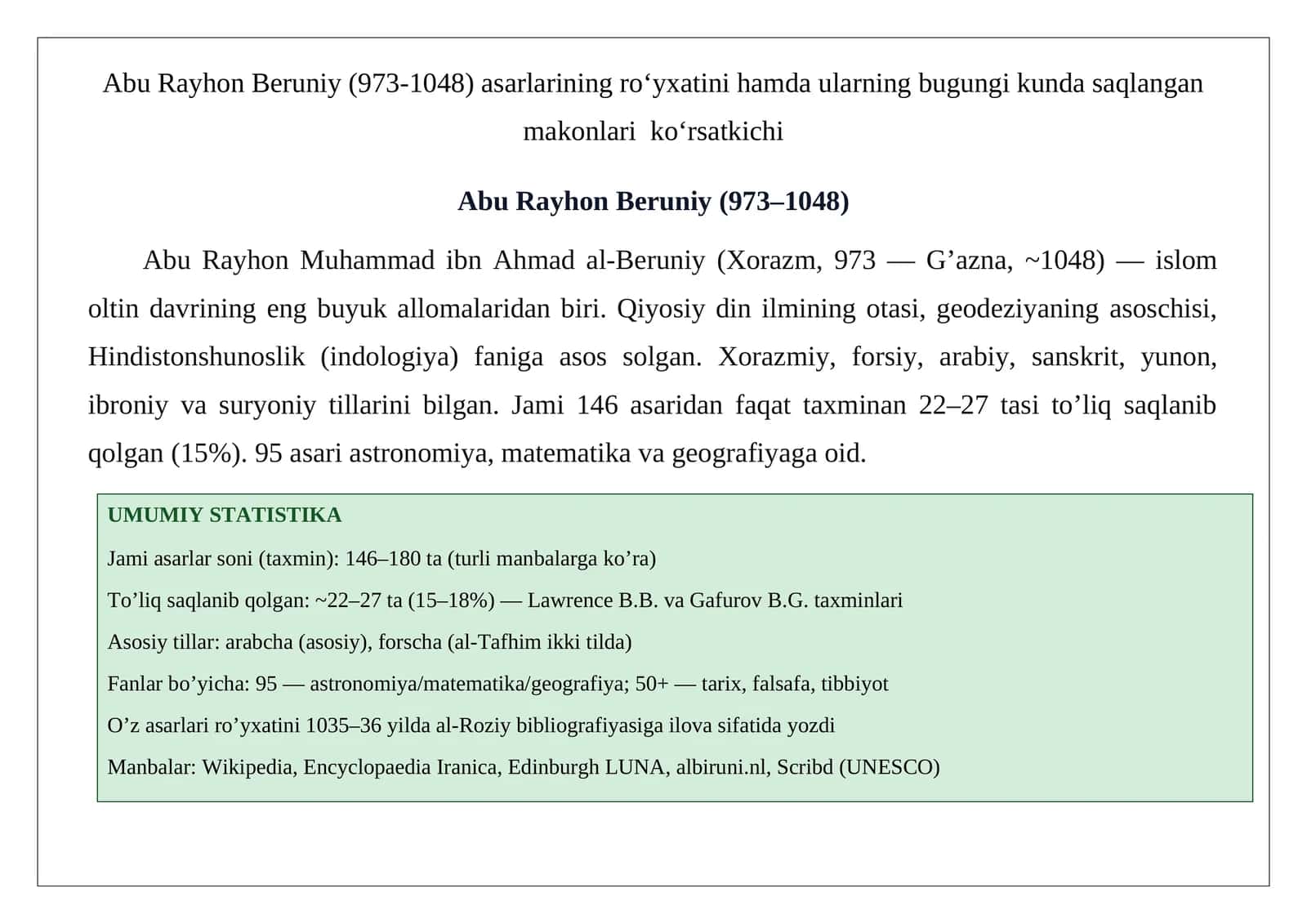 Abu Rayhon Beruniy (973-1048) asarlar 1
