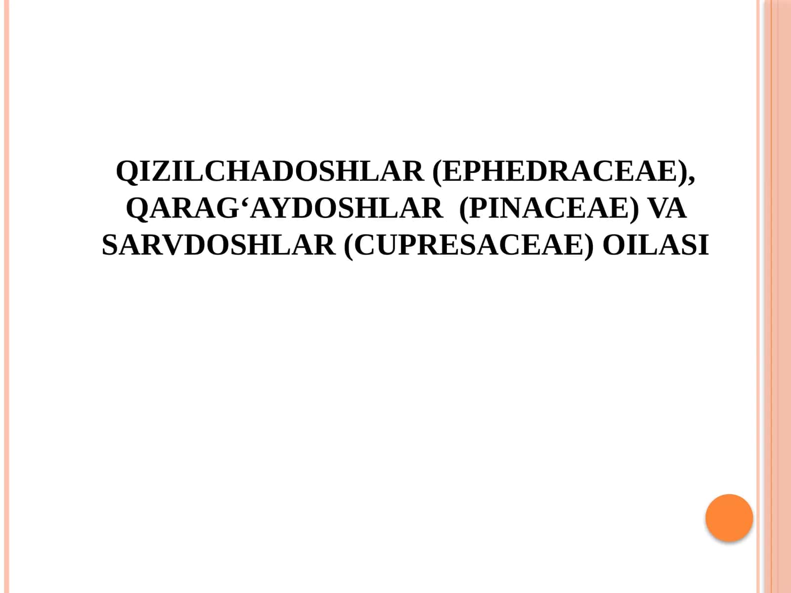 QIZILCHADOSHLAR (EPHEDRACEAE), QARAG‘AYDOSHLAR (PINACEAE) VA SARVDOSHLAR (CUPRESACEAE) OILASI 1