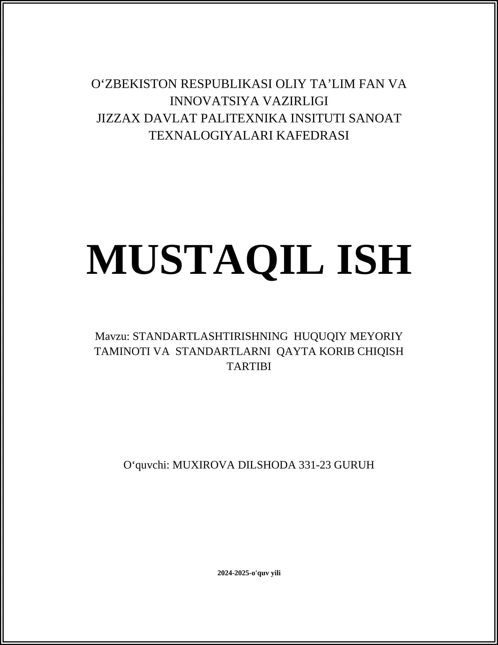 STANDARTLASHTIRISHNING HUQUQIY MEYORIY TAMINOTI VA STANDARTLARNI QAYTA KORIB CHIQISH TARTIBI 1