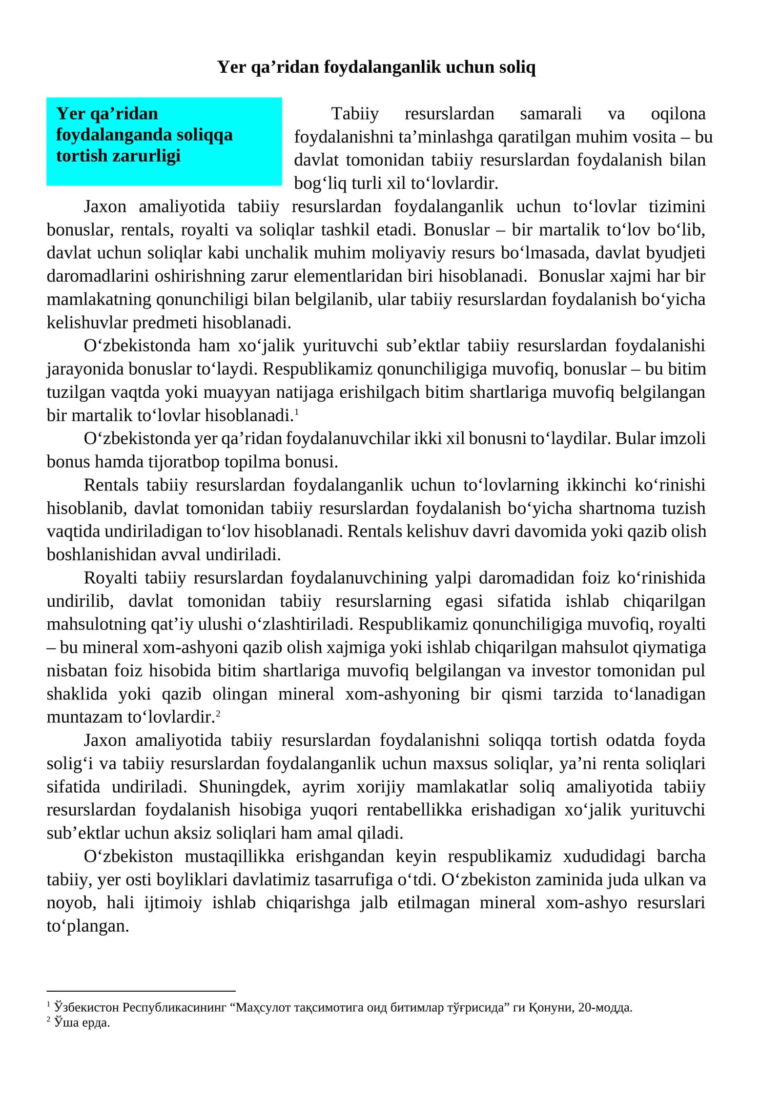 Yer qa’ridan foydalanganlik uchun soliq 1