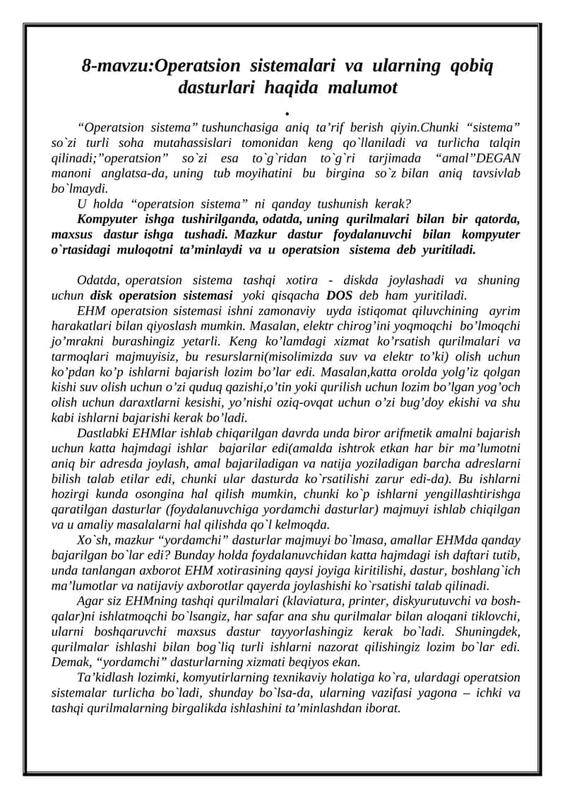 Operatsion sistemalari va ularning qobiq dasturlari 1
