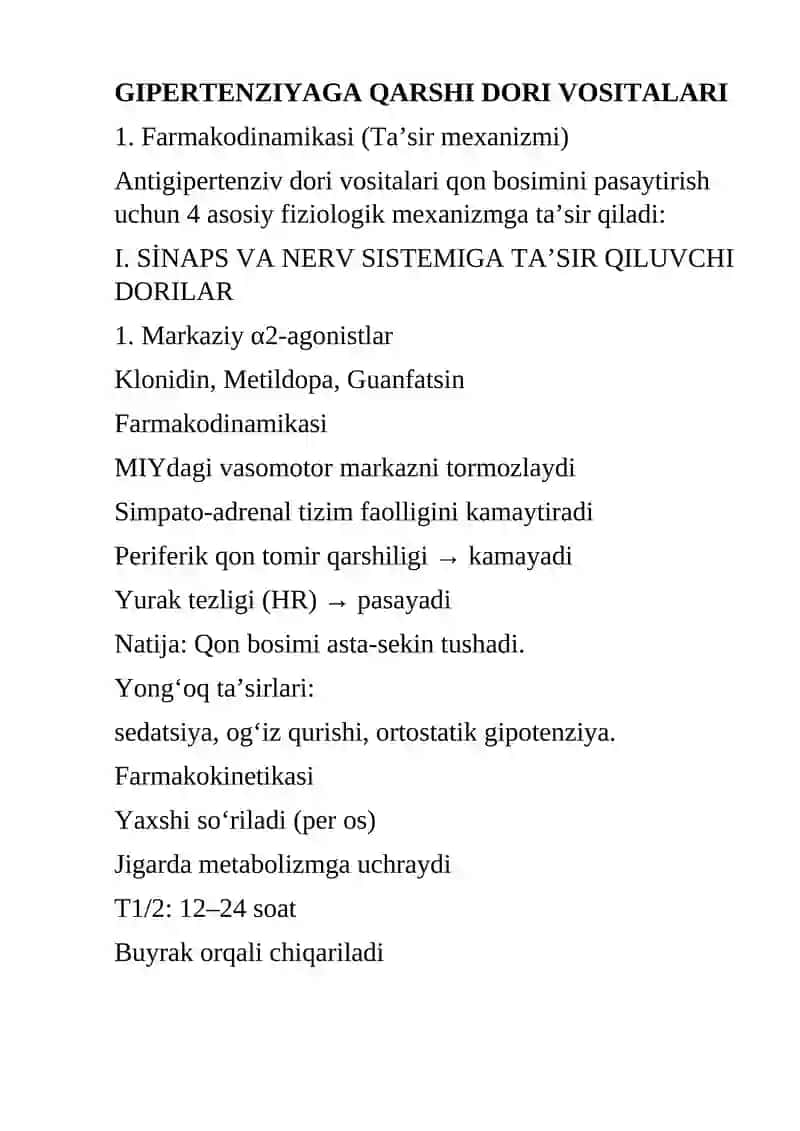 GIPERTENZIYAGA QARSHI DORI VOSITALARI