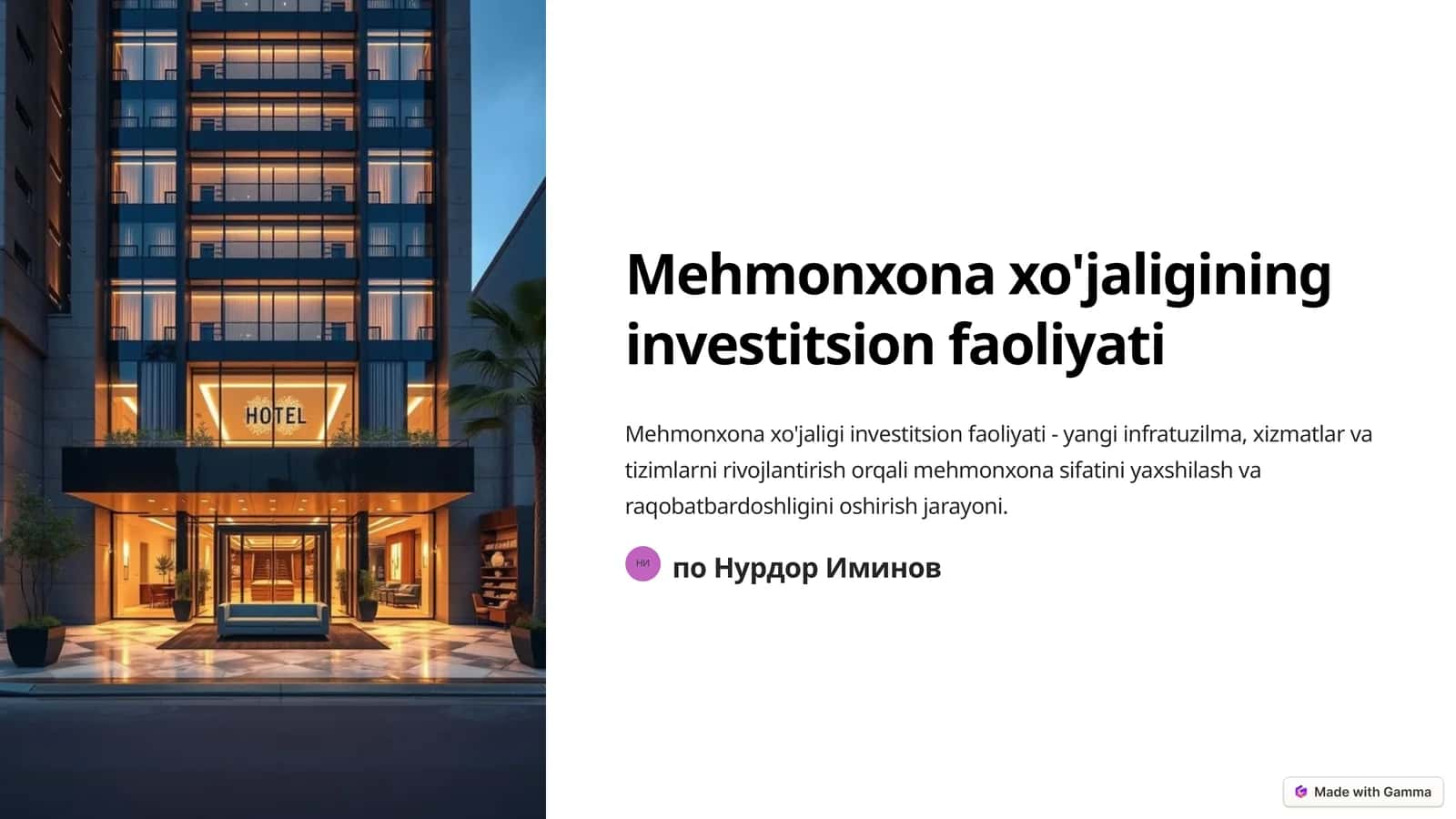 Mehmonxona xo'jaligining investitsion faoliyati 1