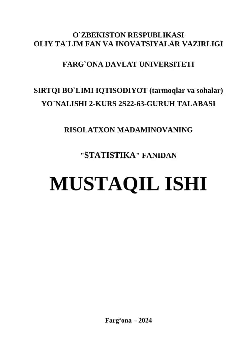 Axoli statistikasini o`rganish (Furqat MFY) 1