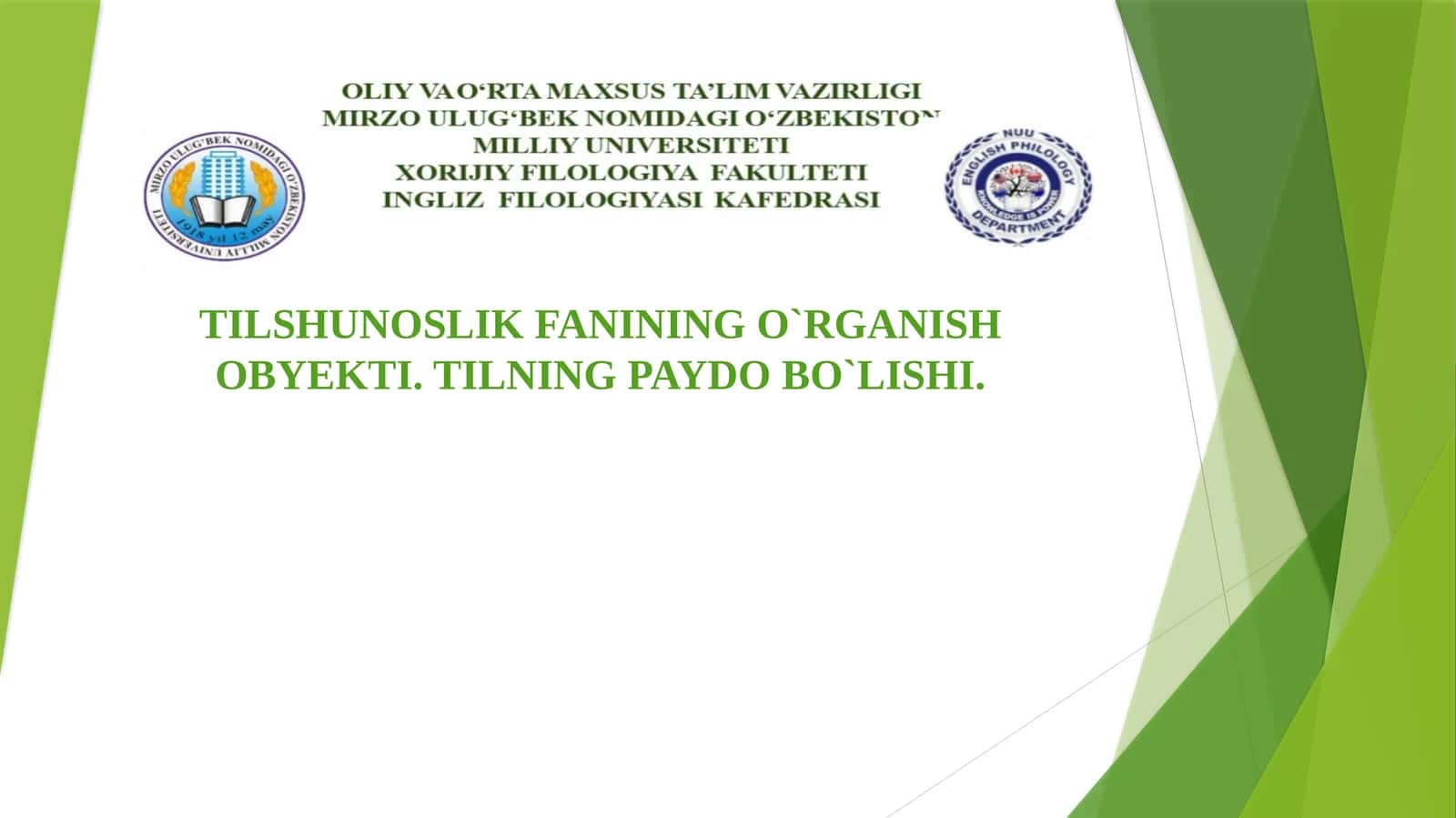 TILSHUNOSLIK FANINING O`RGANISH OBYEKTI. TILNING PAYDO BO`LISHI 1