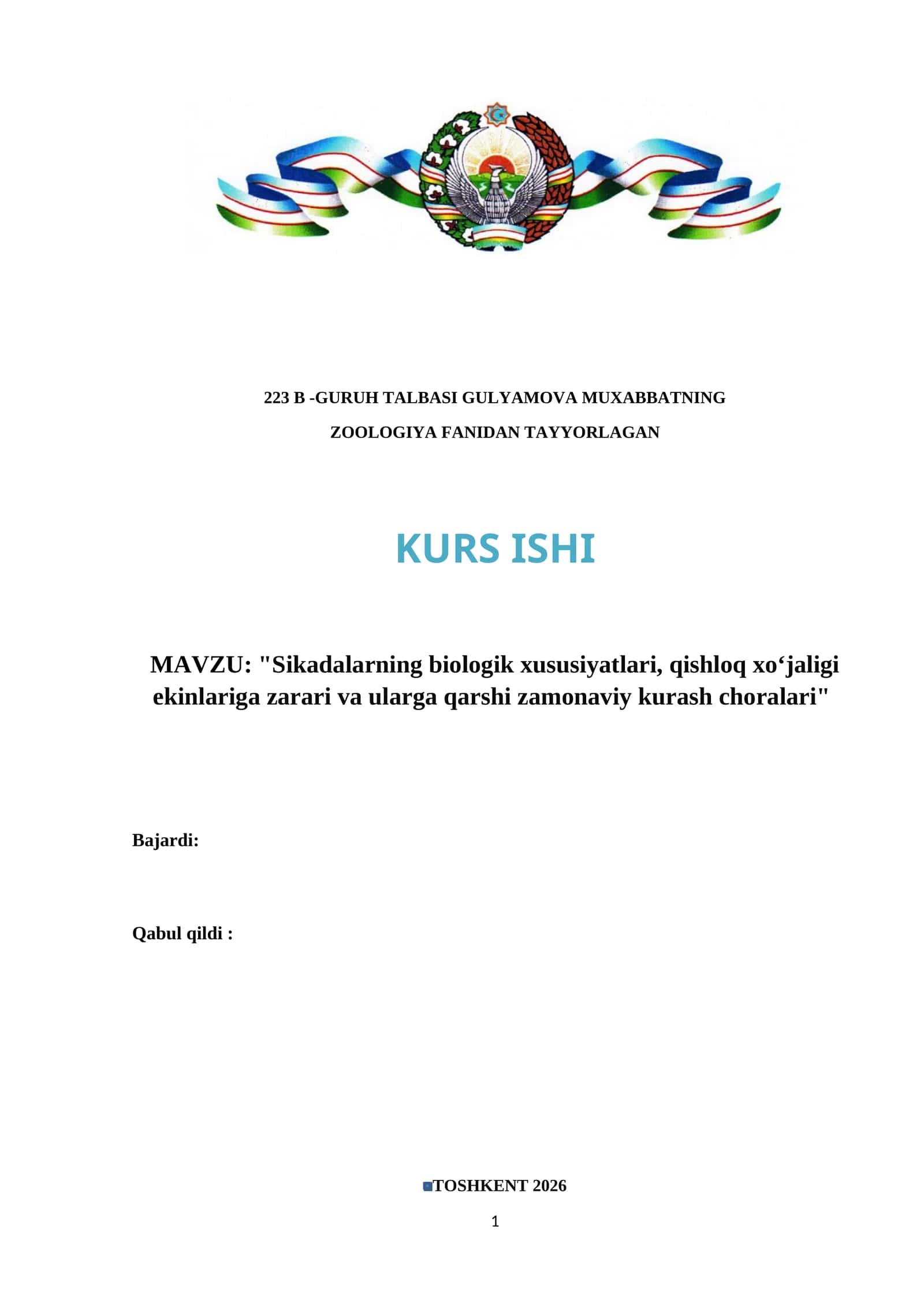 Sikadalarning biologik xususiyatlari, qishloq xo‘jaligi ekinlariga zarari va ularga qarshi zamonaviy 1