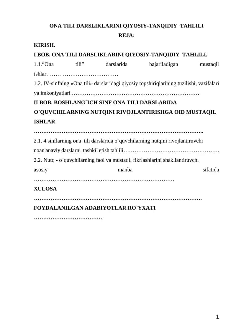 ONA TILI DARSLIKLARINI QIYOSIY-TANQIDIY TAHLILI 1