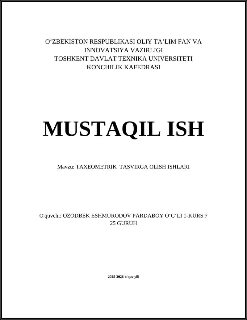 TAXEOMETRIK TASVIRGA OLISH ISHLARI 1