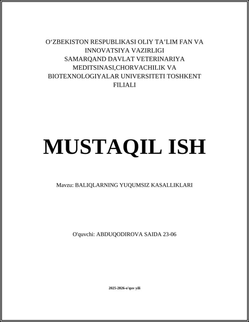 BALIQLARNING YUQUMSIZ KASALLIKLARI 1