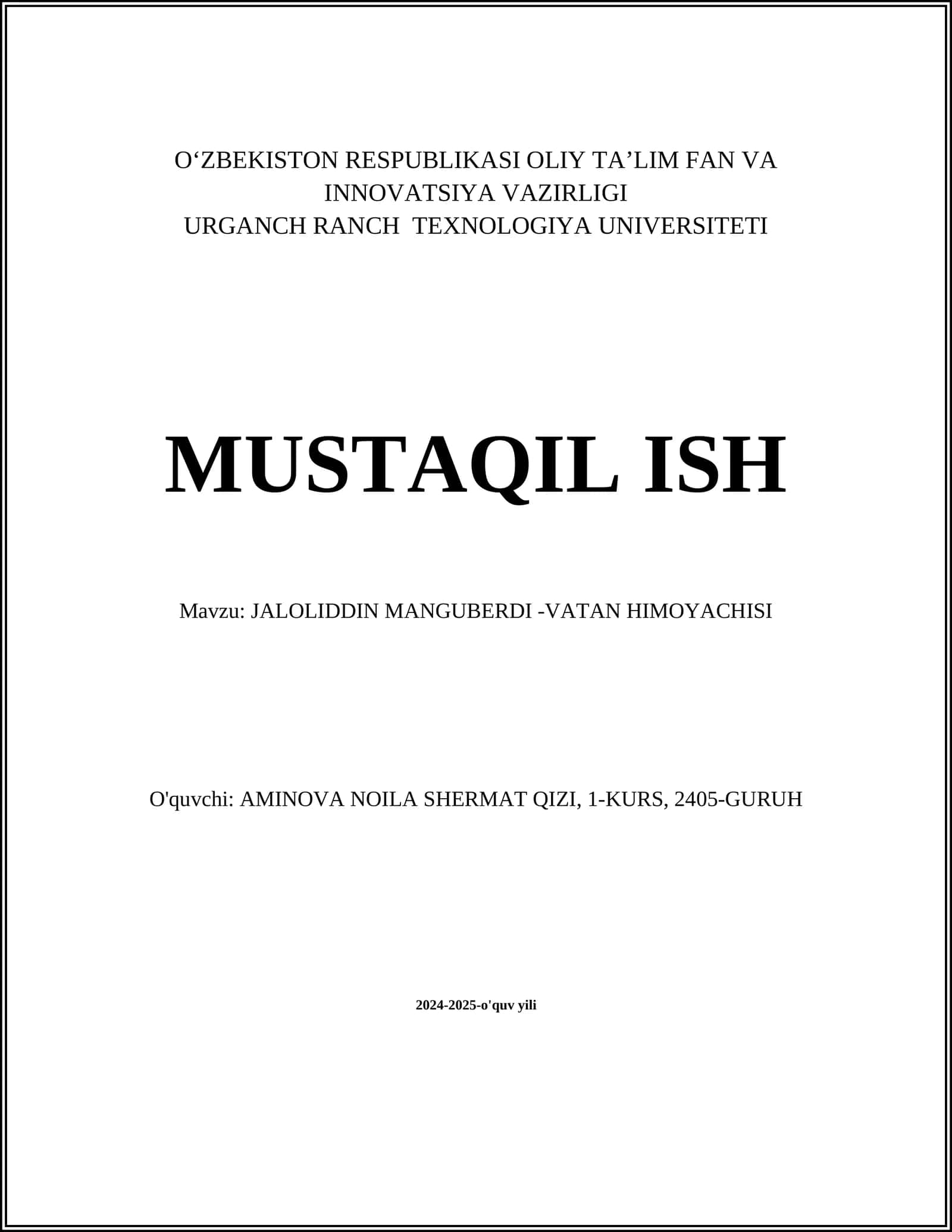 JALOLIDDIN MANGUBERDI -VATAN HIMOYACHISI 1