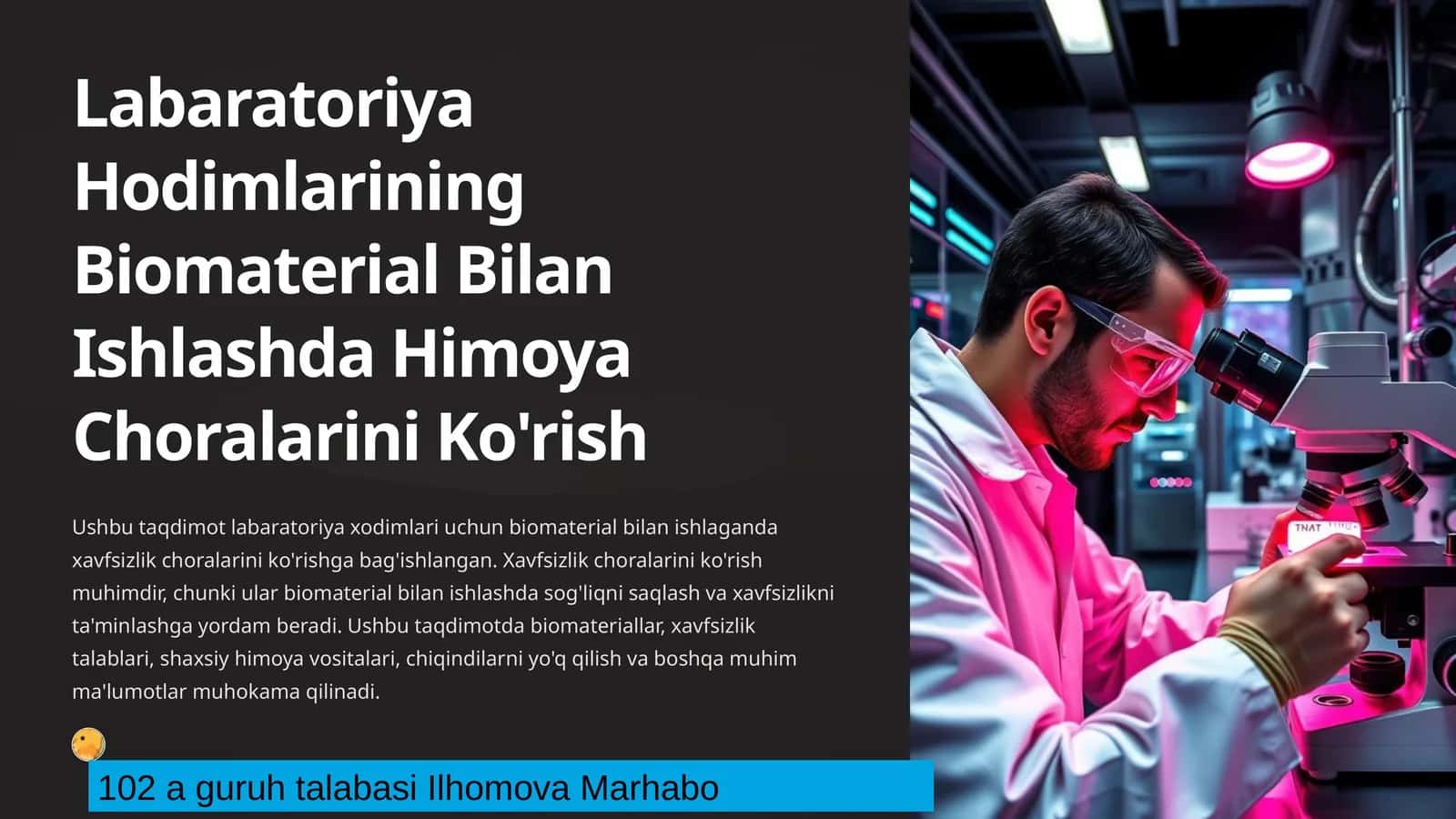 Labaratoriya Hodimlarining Biomaterial Bilan Ishlashda Himoya Choralarini Ko'rish 1