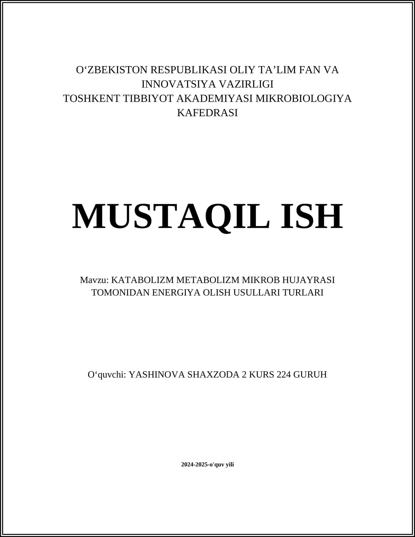 KATABOLIZM METABOLIZM MIKROB HUJAYRASI TOMONIDAN ENERGIYA OLISH USULLARI 1