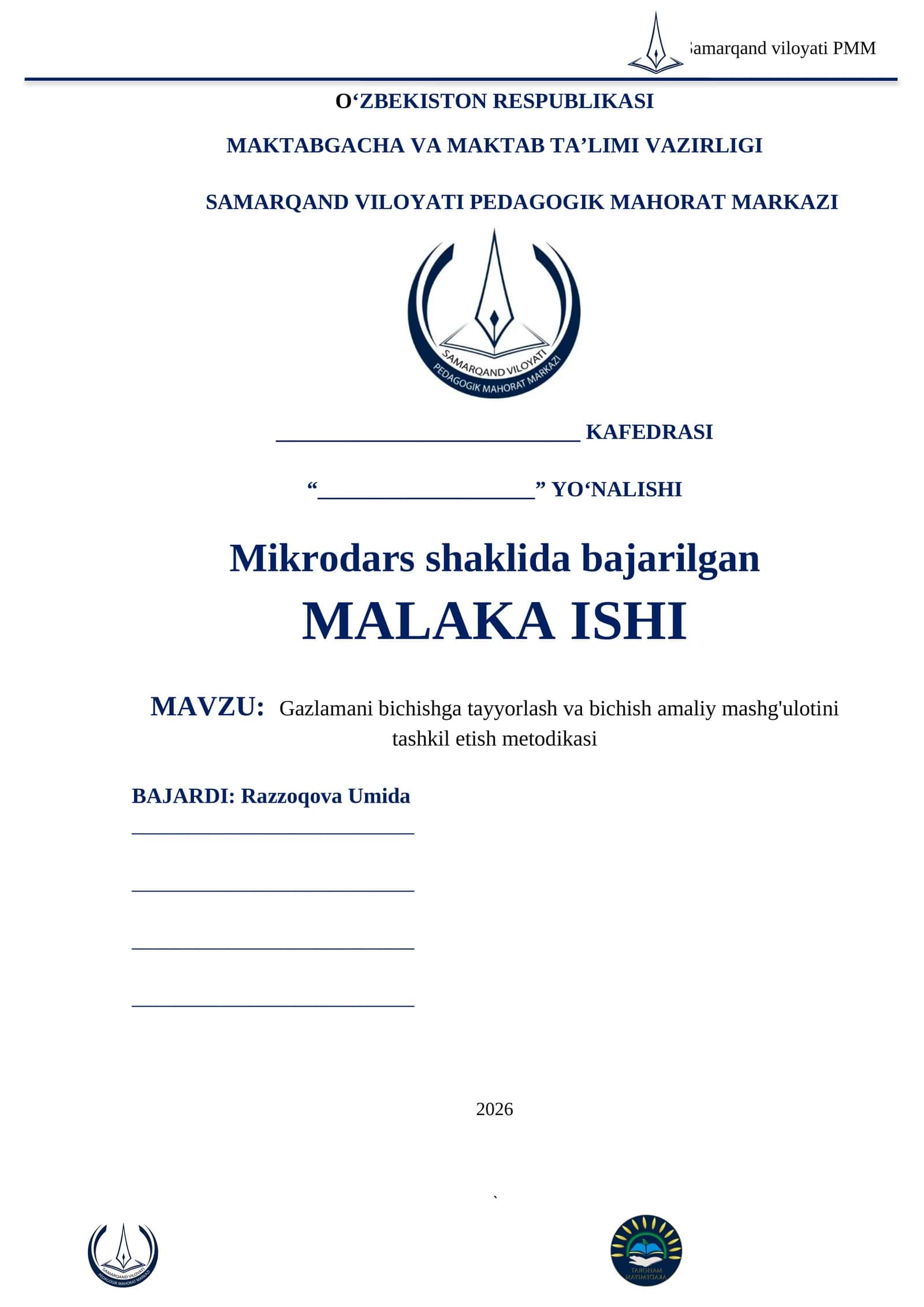 Gazlamani bichishga tayyorlash va bichish amaliy mashg'ulotini tashkil etish metodikasi 1