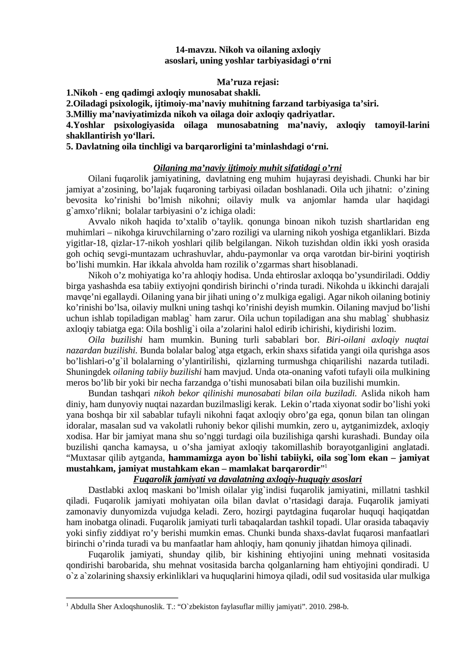 Nikoh va oilaning axloqiy asoslari 1