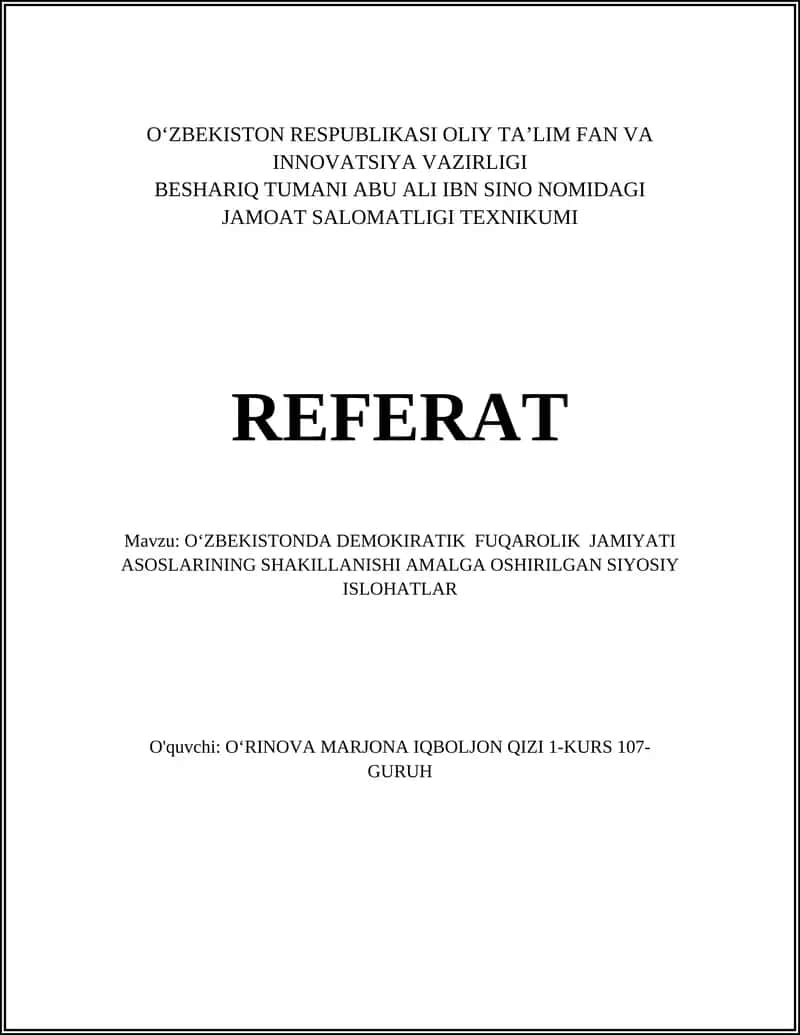 O‘zbekistonda demokratik fuqarolik jamiyatining shakllanishi tarixi 1