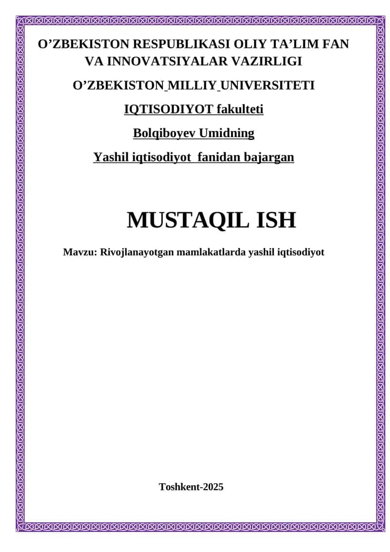 Yashil iqtisodiyotning mohiyati va asosiy tamoyillari 1