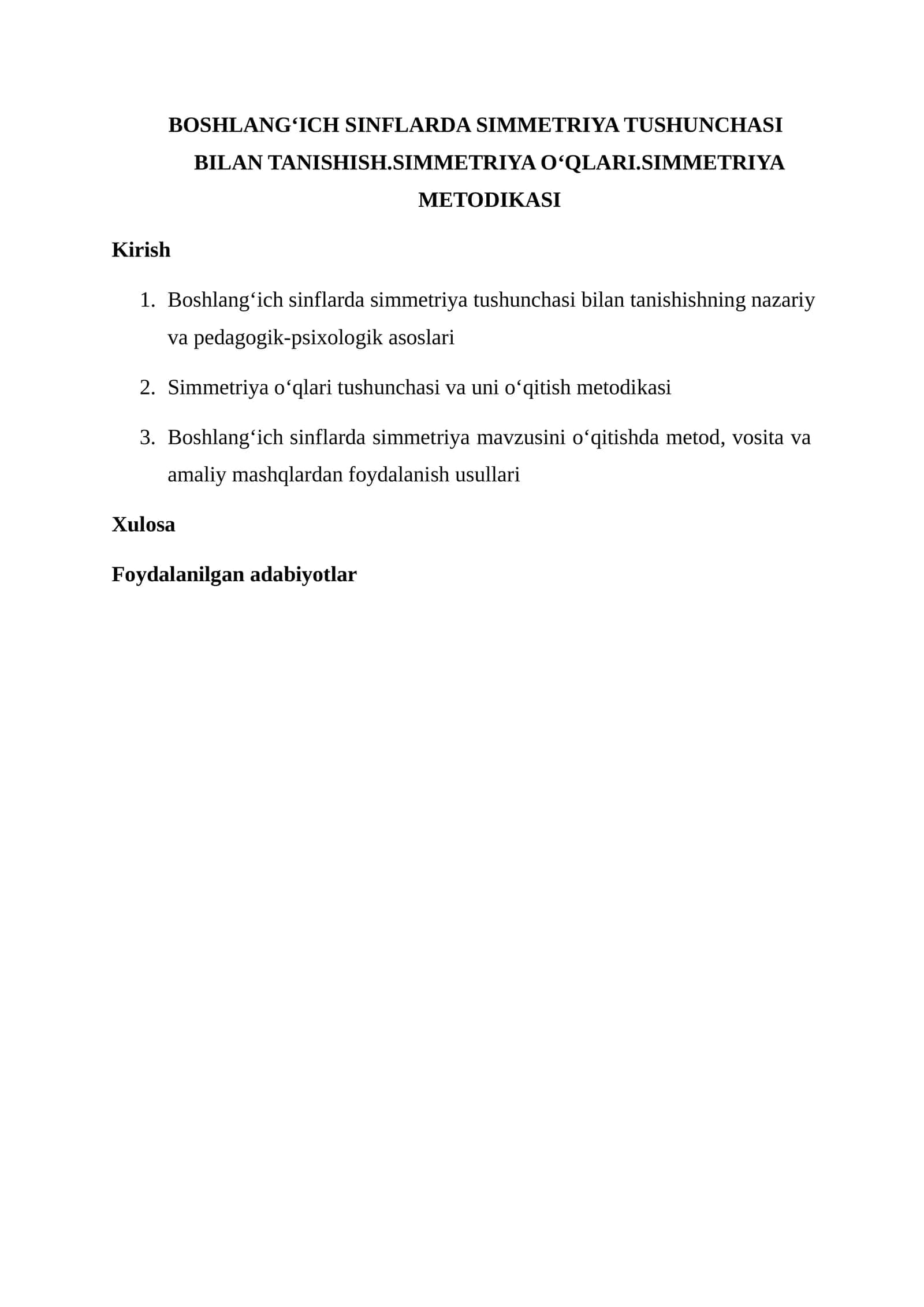 Boshlangʻich sinflarda simmetriya tushunchasi bilan tanishish 1