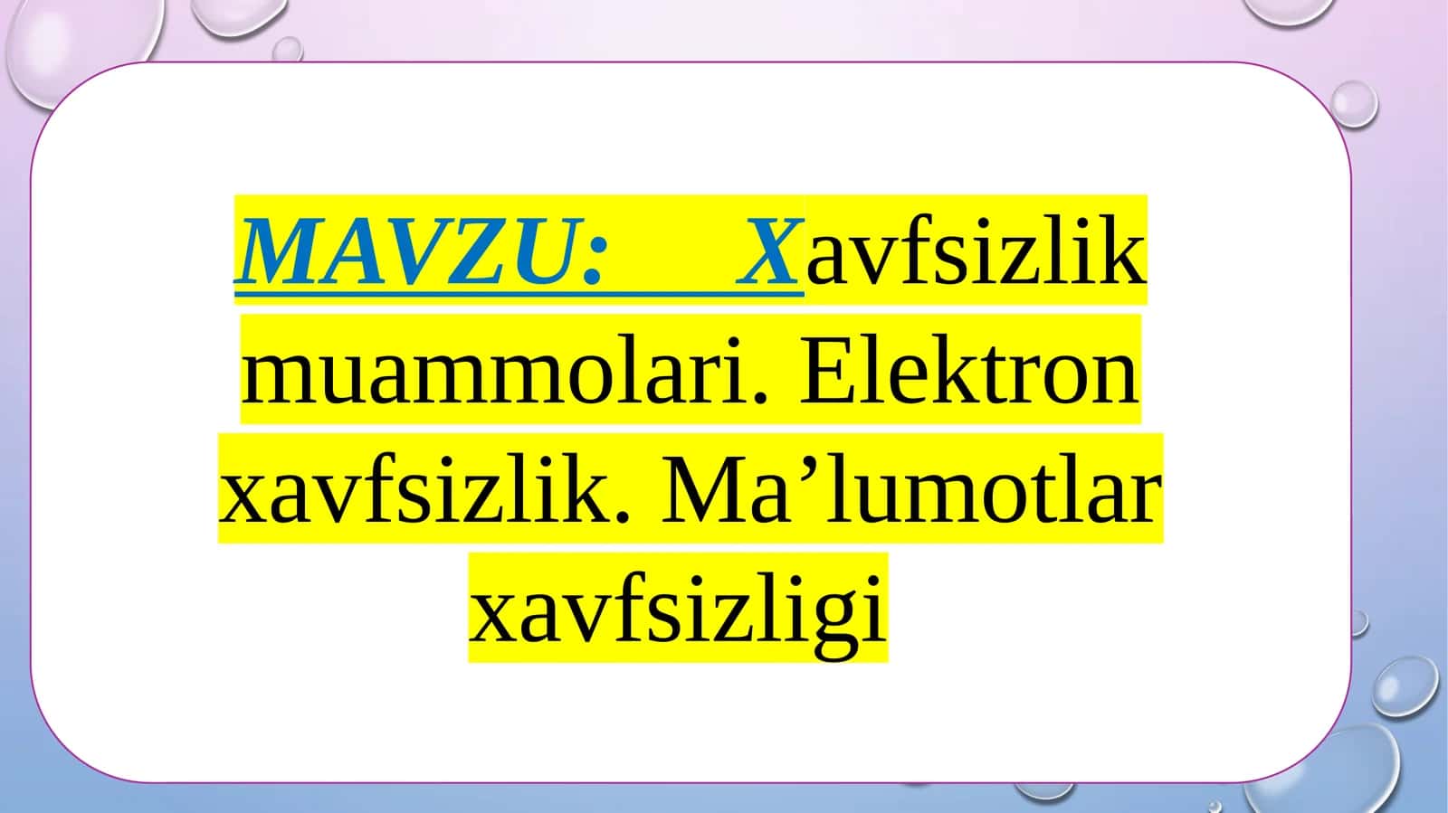 Xavfsizlik muammolari 1