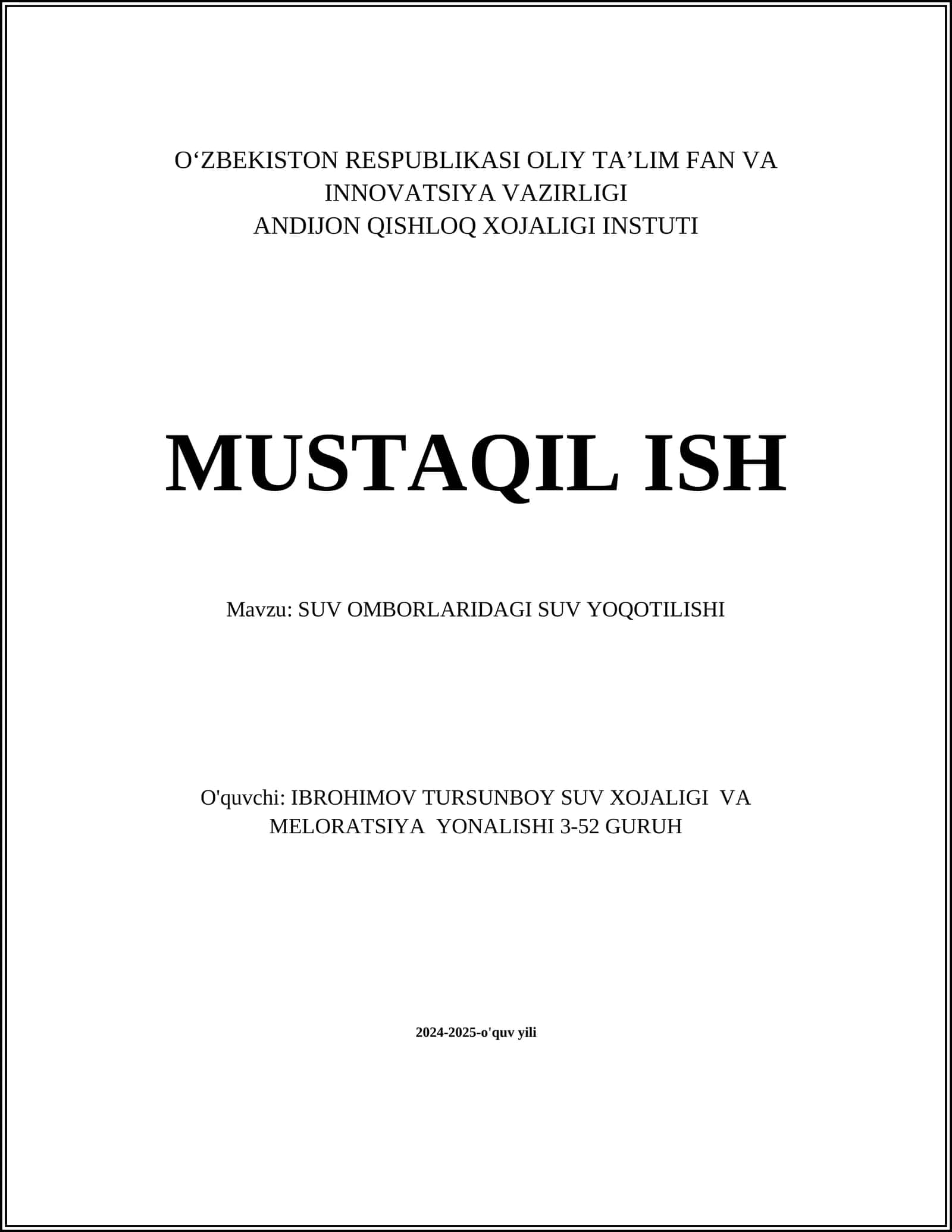 SUV OMBORLARIDAGI SUV YOQOTILISHI 1