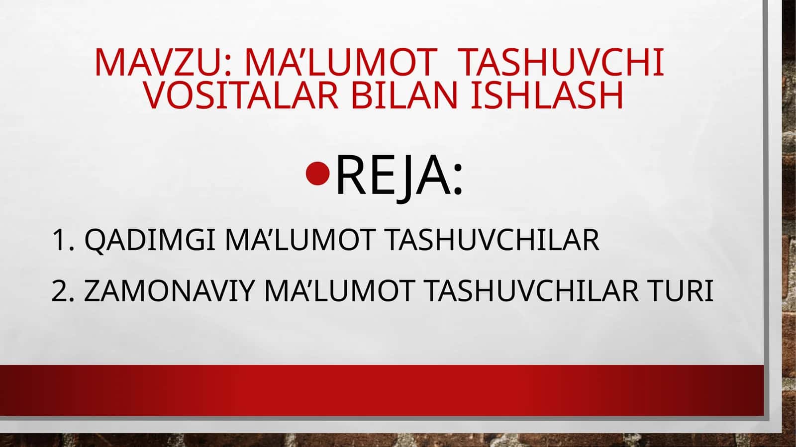 Ma'lumot tashuvchi vositalar bilan ishlash 1