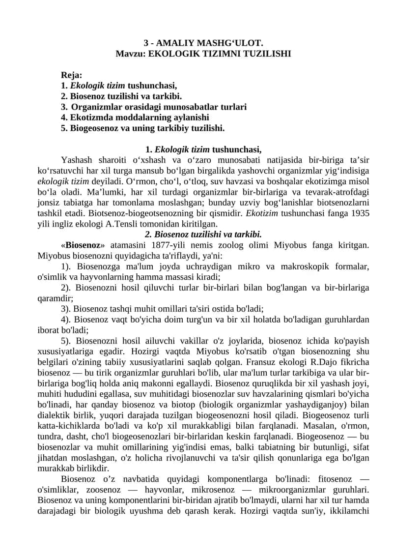 EKOLOGIK TIZIMNI TUZILISHI 1