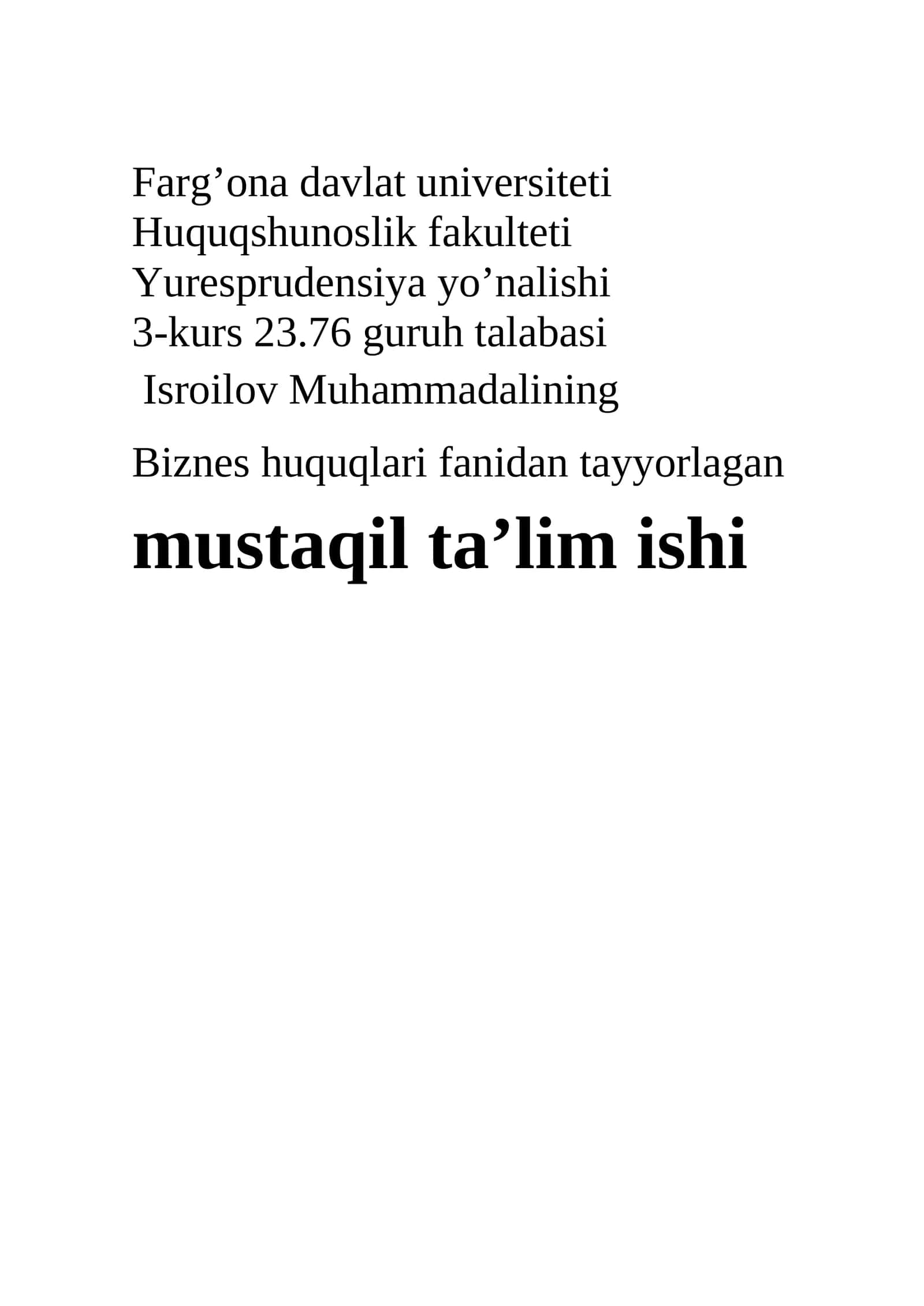 Yurisdiksiya va Biznes huquqi 1