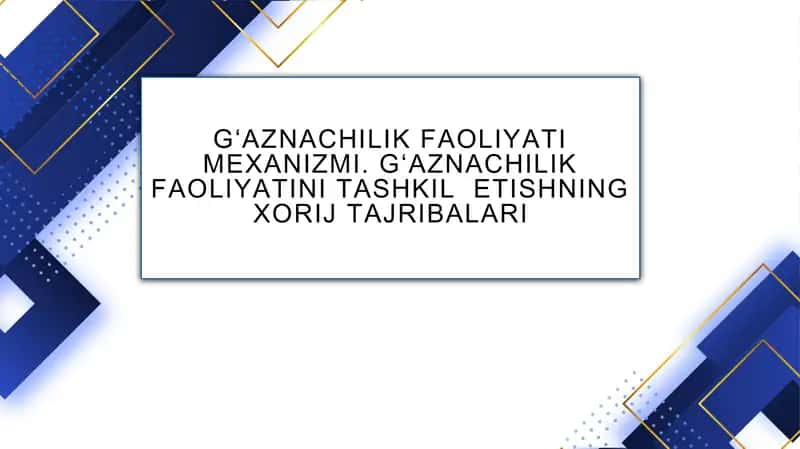 G‘aznachilik faoliyati mexanizmi. G‘aznachilik faoliyatini tashkil etishning xorij tajribalari 1