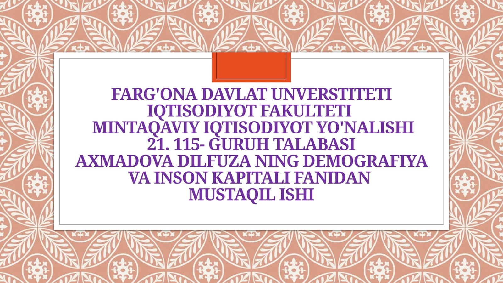 Demografiya va inson kapitali fanidan mustaqil ishi 1