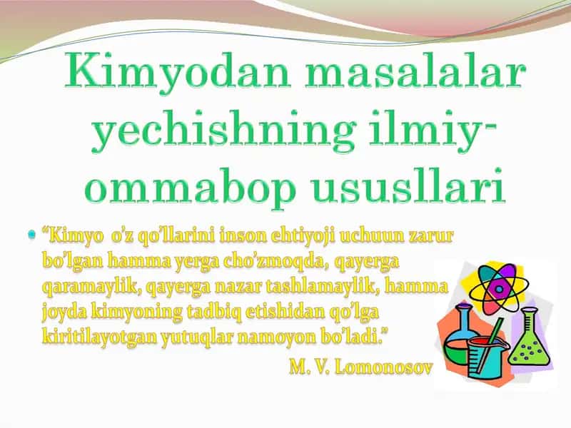 Kimyodan masalalar yechishning ilmiy ommabop usullari 1