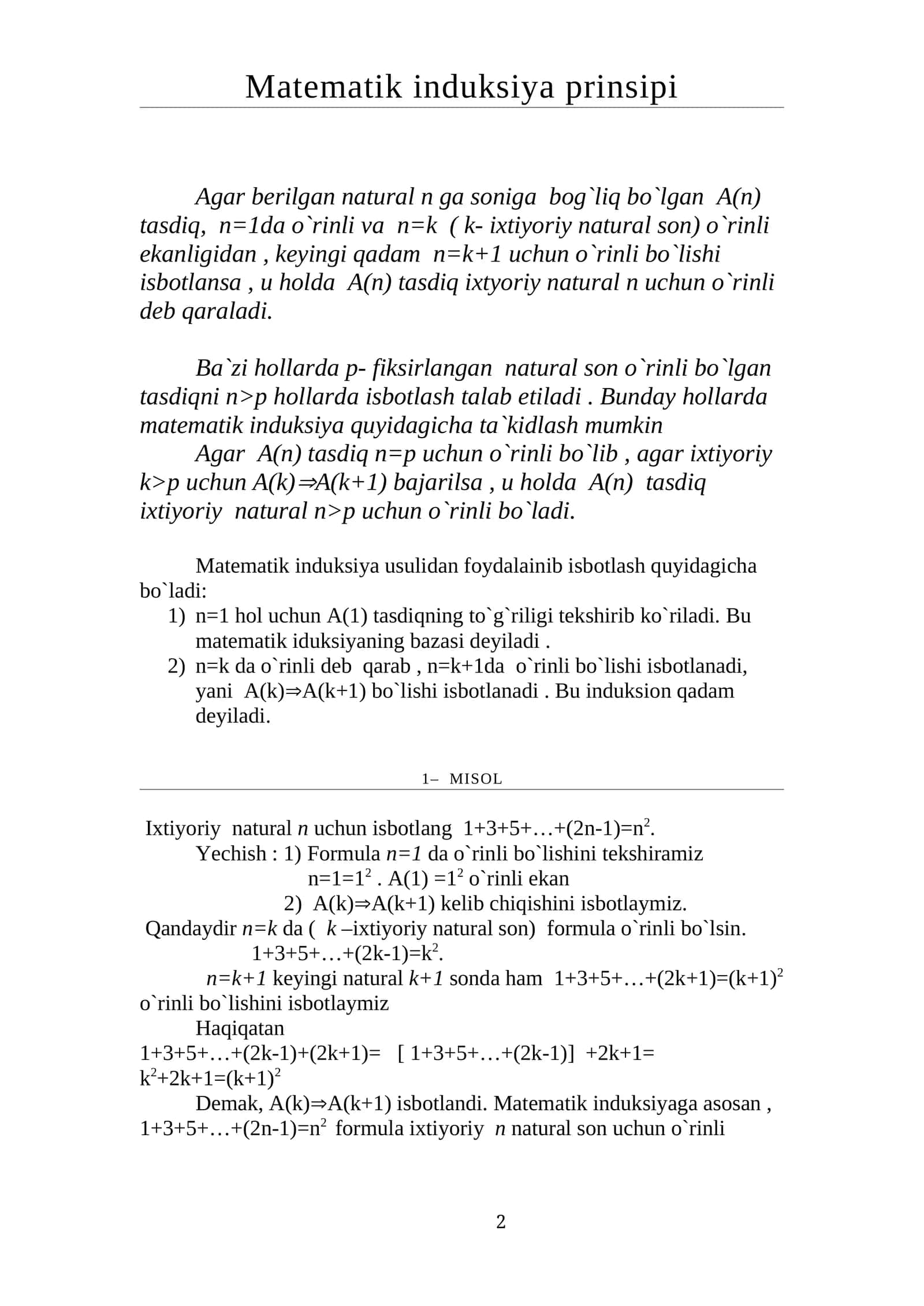 Matematik induksiya prinsipi 1