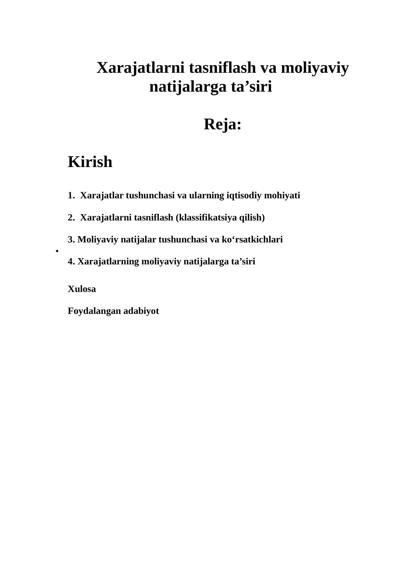 Xarajatlarni tasniflash va moliyaviy natijalarga ta’siri 1