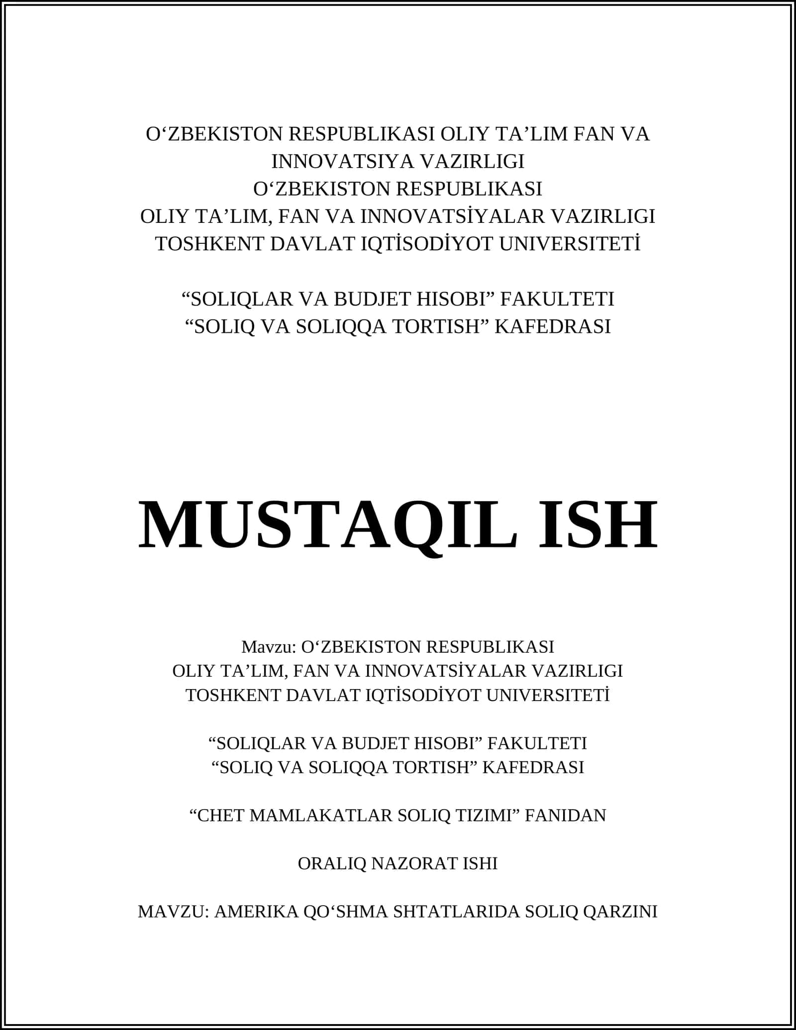 AMERIKA QO‘SHMA SHTATLARIDA SOLIQ QARZINI UNDIRISH TARTIBI 1