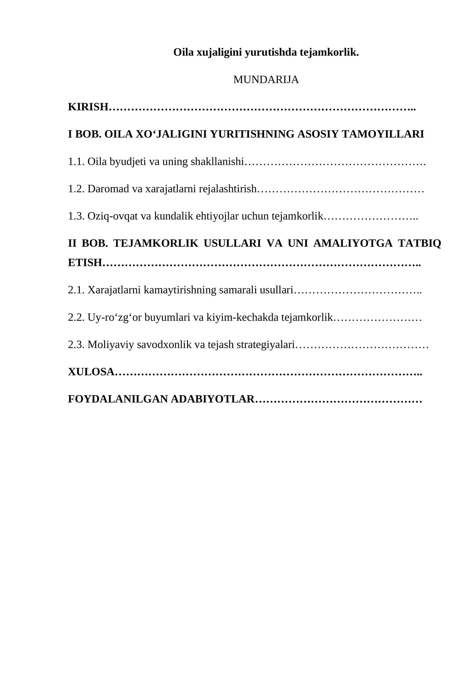 Oila xujaligini yurutishda tejamkorlik 1